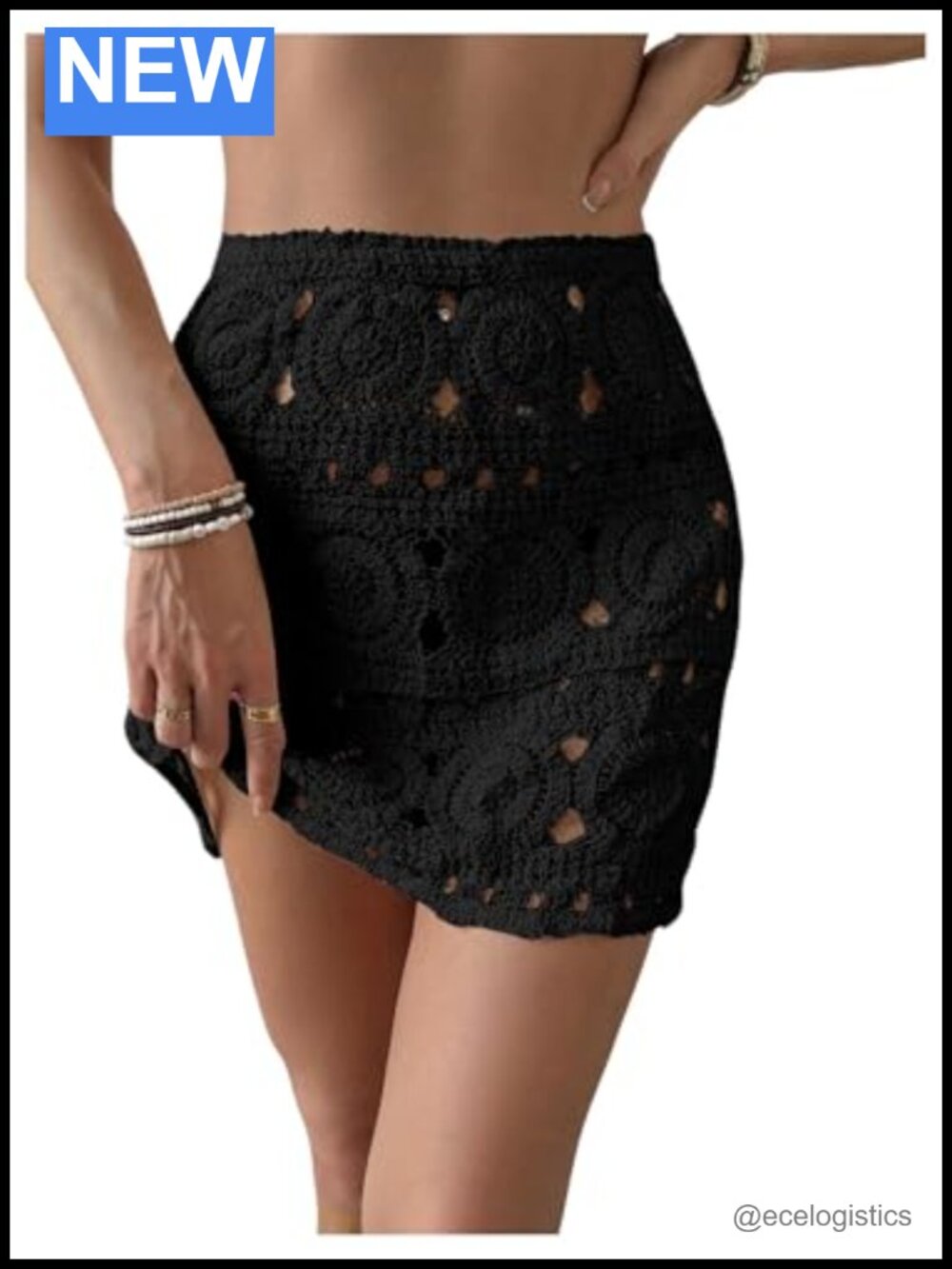 Crochet Knit Hollow Out High Waist Sheer Beach Cover Up Skirt Mini